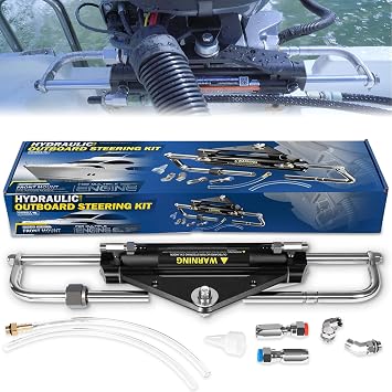 Camoo 150HP Hydraulic Outboard Steering Cylinder Replaces for Seastar HC4645H Front Mount Cylinder, Two-Way Lock Valve Front-Mount Aluminum Alloy Cylinder for Boats Up to 150HP