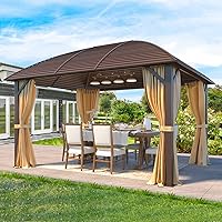 Vista 12 de YOLENY Gazebo de 10 x 12 pies con techo de acero galvanizado, techo doble con revestimiento antioxidante, cenadores al aire libre con cortinas