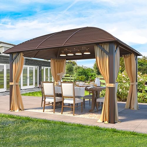 Miniatura 12 de YOLENY Gazebo de 10 x 12 pies con techo de acero galvanizado, techo doble con revestimiento antioxidante, cenadores al aire libre con cortinas