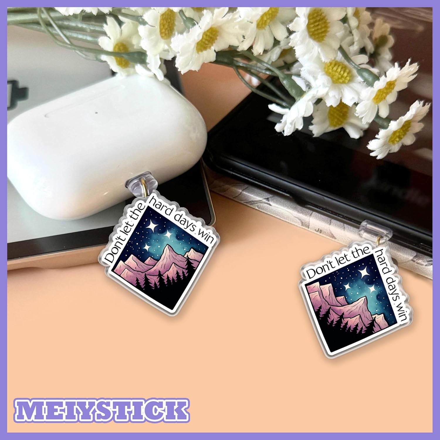 Don't Let the Hard Days Win Dust Plug Charm, Kindle Charm, Acrylic Dust Plug Charms Type C or Lightning, Kindle Accessories Charms, Acotar Fantasy Gifts for Boy Girl (Lightning) image 2
