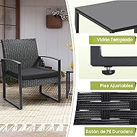 Vista 5 de juego de 3 piezas de mimbre para patio bistró, juego de conversación de ratán con mesa de café, para balcón, porche, jardín, patio, junto a