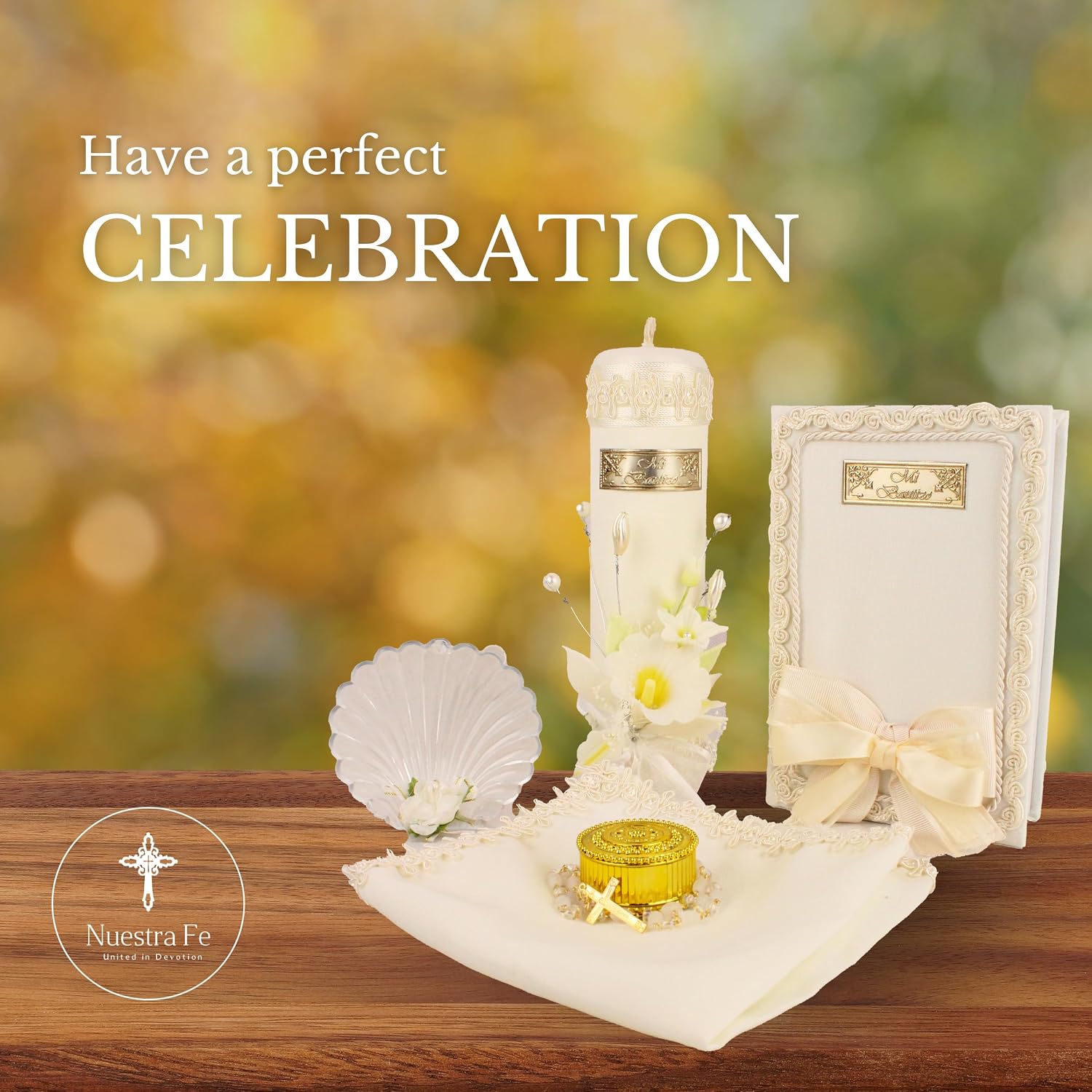 Complete Baptism Candle Set Unisex 5 pc | Baptism kit Catholic with Rosary image 3