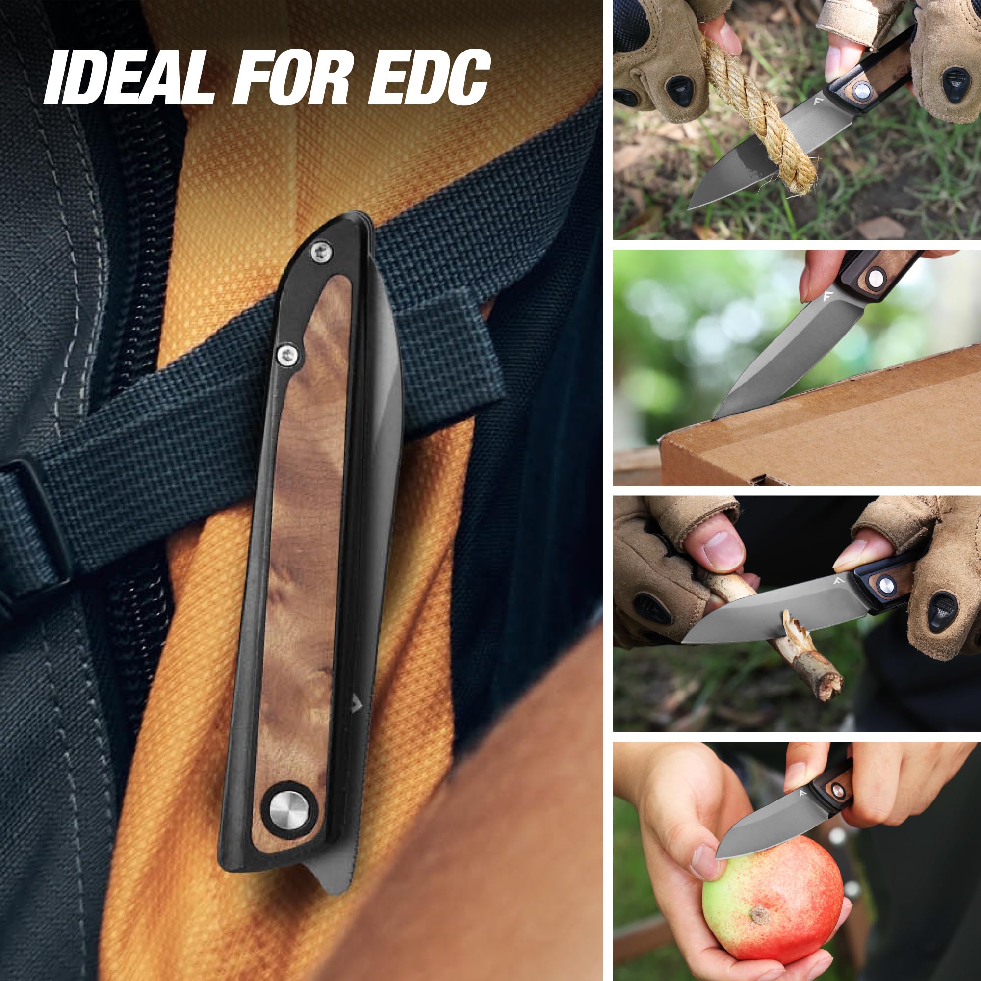 Amazon.com: FLISSA D2 Pocket Knife, Front Flipper Folding Knife