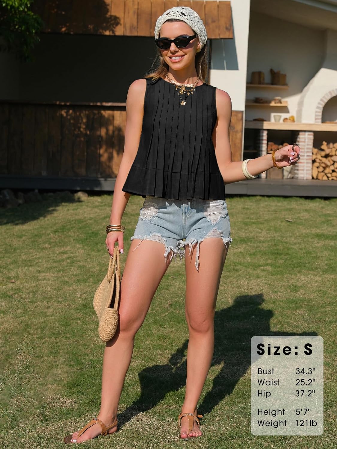 EXLURA Women's Cotton Linen Pleated Peplum Tank Tops Sleeveless Round Neck Babydoll Blouse Casual Summer Flowy Shirts 2026 - Image 2