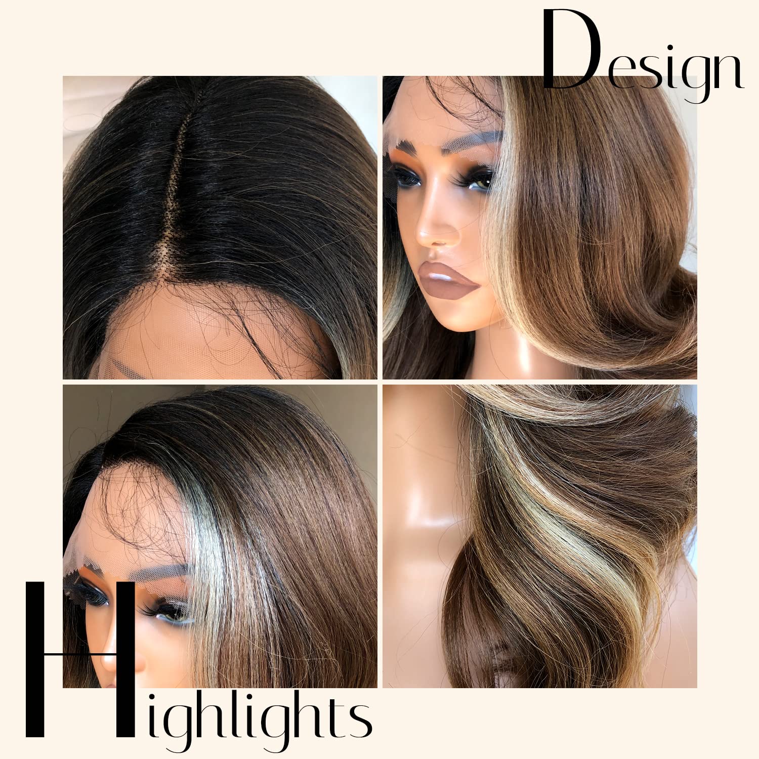 BlackSwern Skunk Strip Wigs, Blonde Skunk Strip Body Wave Lace Front Wigs Pre Plucked, Glueless Lace Wigs for Black Women: 14 Inch Highlights