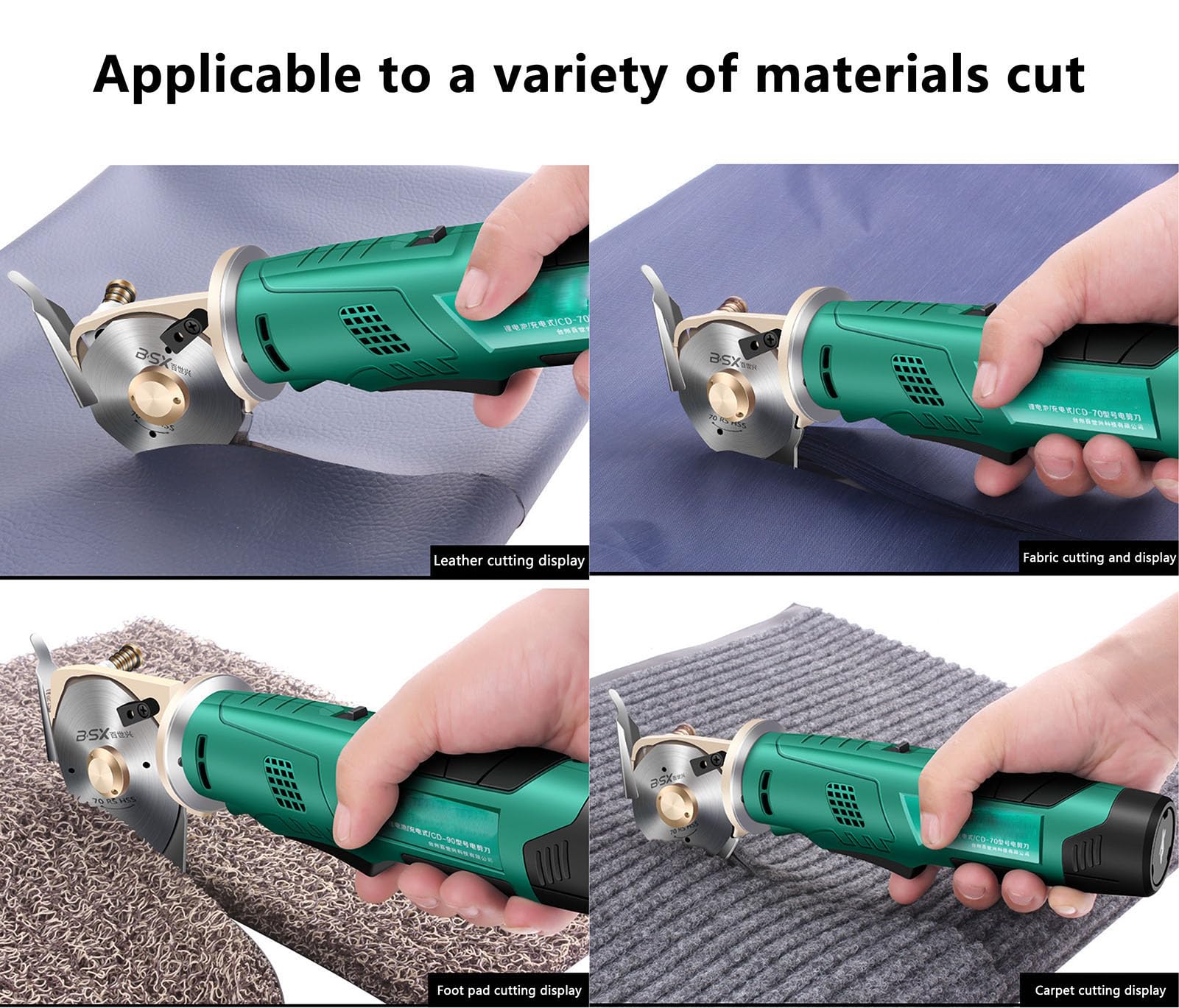 Ciseaux électriques sans fil avec verrou de sécurité, couteau rond pour tissu, moquette, cuir – Épaisseur de coupe maximale 25 mm/33 mm