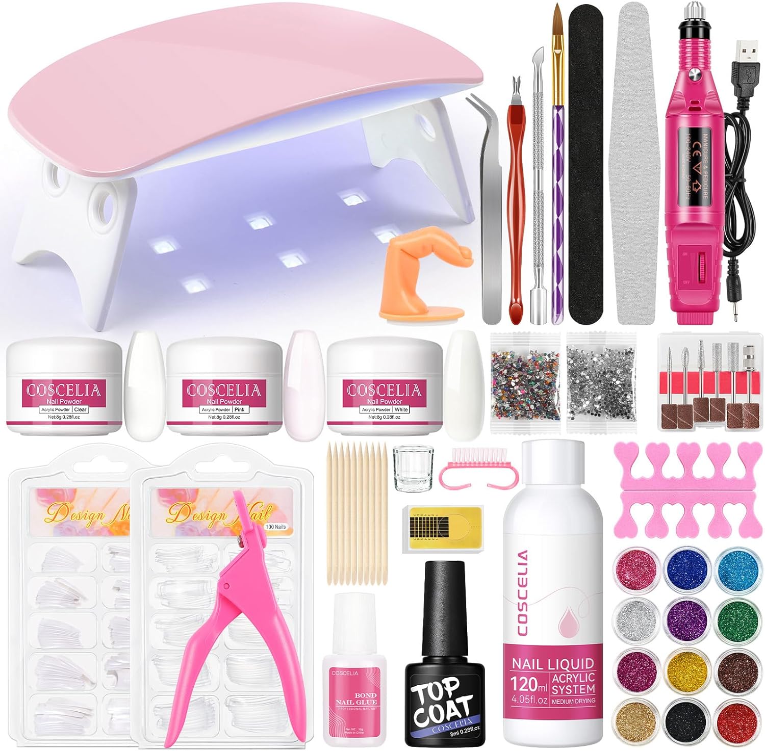 COSCELIA Acrylic Nail Kit with Everything Nail Drill UV Nail Light