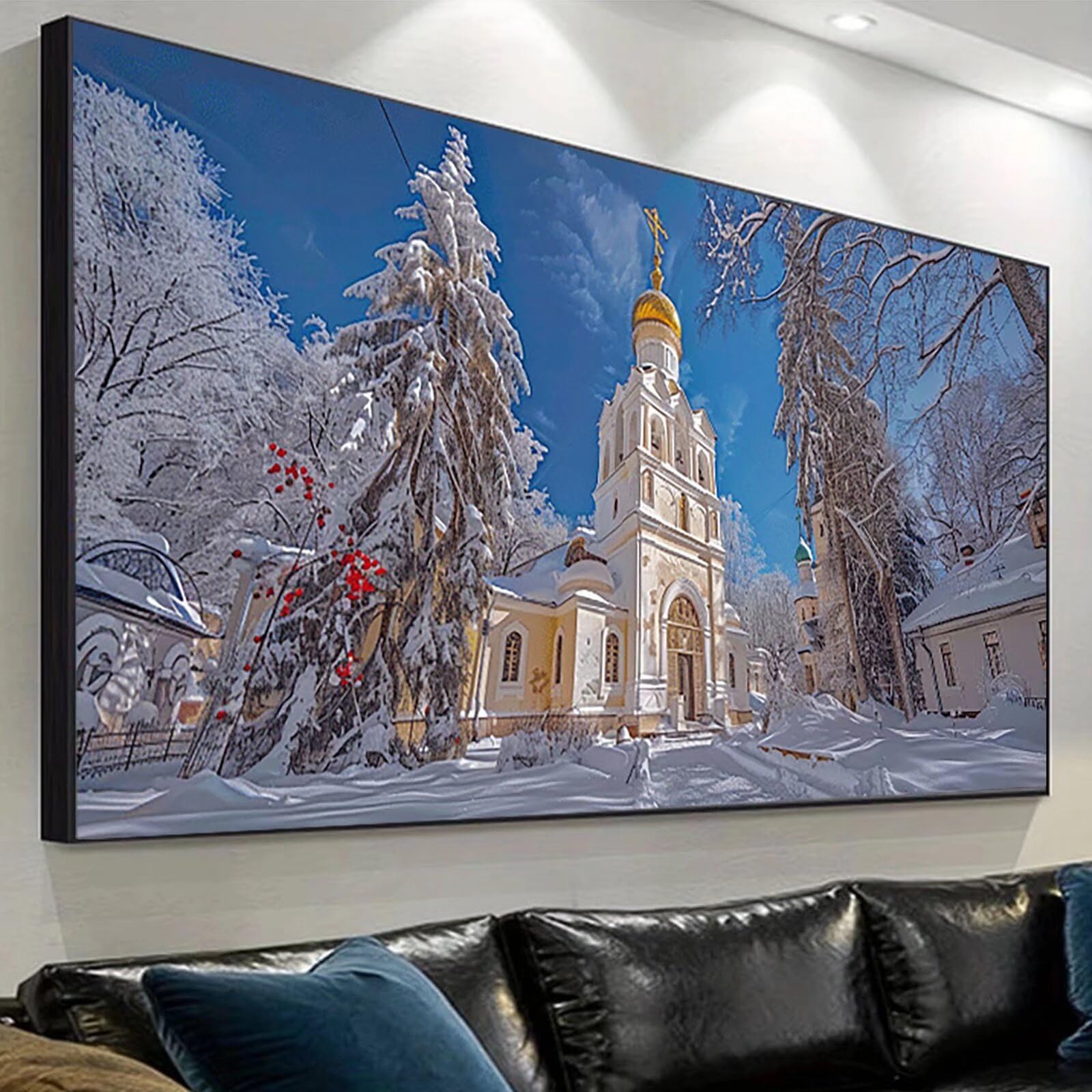 Krajobraz sztuka diamentowa zima zestawy sztuki diamentowej dla dorosłych, 5D duży obraz diamentowy 100 x 235 cm pełne kwadratowe wiertło diamentowe malarstwo, sztuka diamentowa dla dzieci DIY zestaw