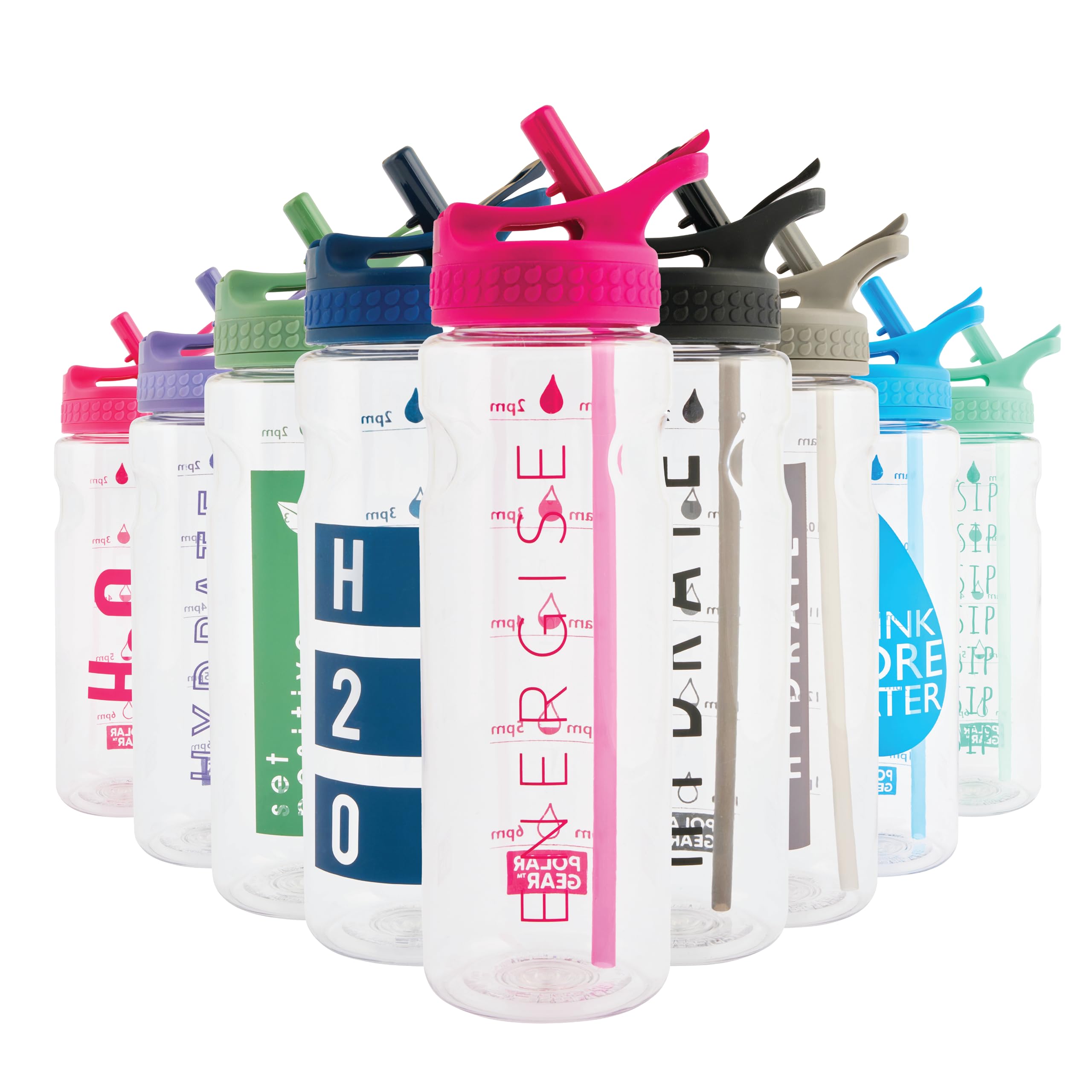 Polar Gear 750ml Motivational Water Bottle With Straw - SK Ecozen Recycled Plastic Sports Water Bottle with Time Markings – Dishwasher Safe, BPA Free Drinks Canteen for Gym, Running, Work