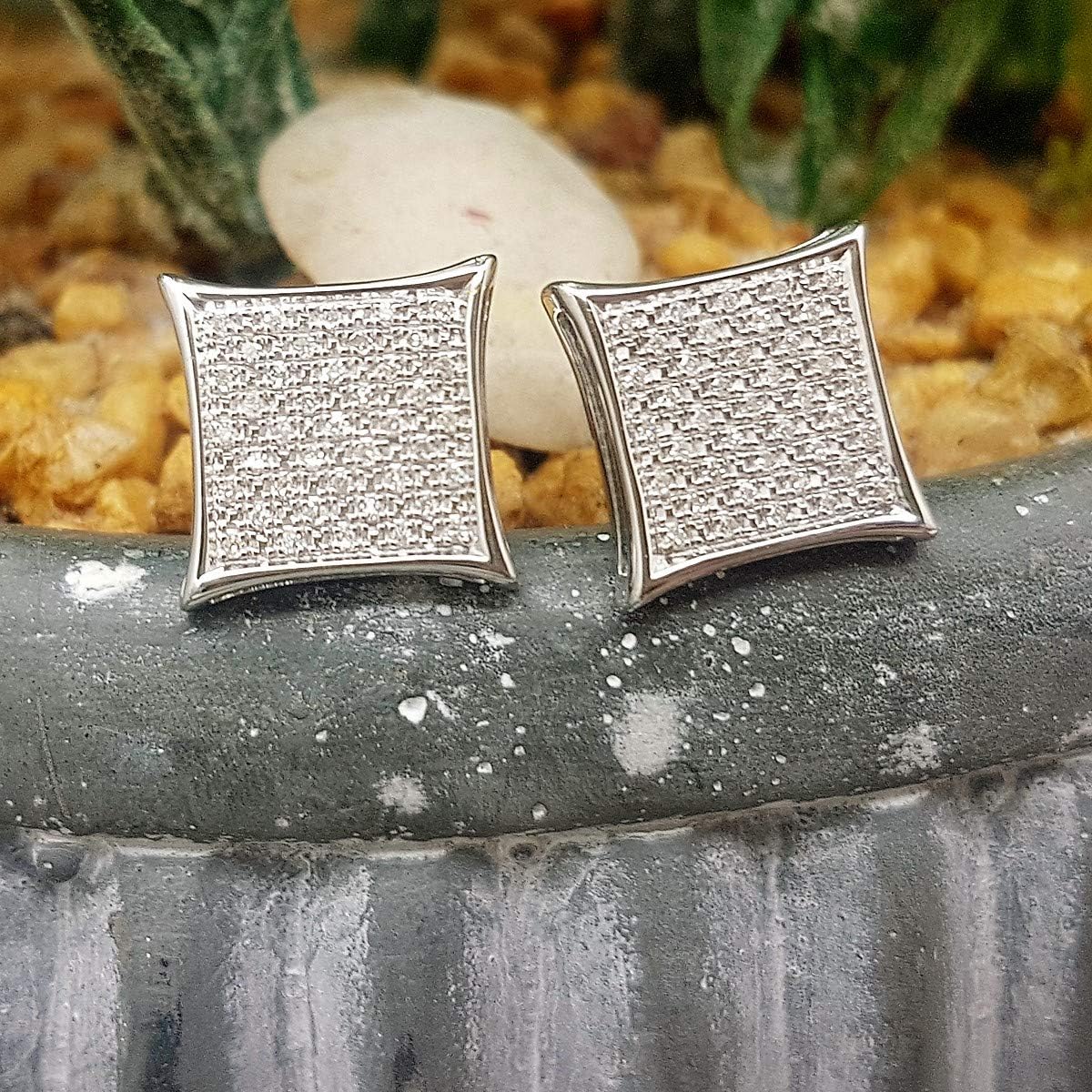 Dazzlingrock Collection 0.20 Ctw Natural Round White Diamond 12.2mm Kite Micro-pave Hip Hop Iced Out Studs in 925 Sterling Silver, Unisex Design Ladies,Mens Real Diamond Earrings - Image 7