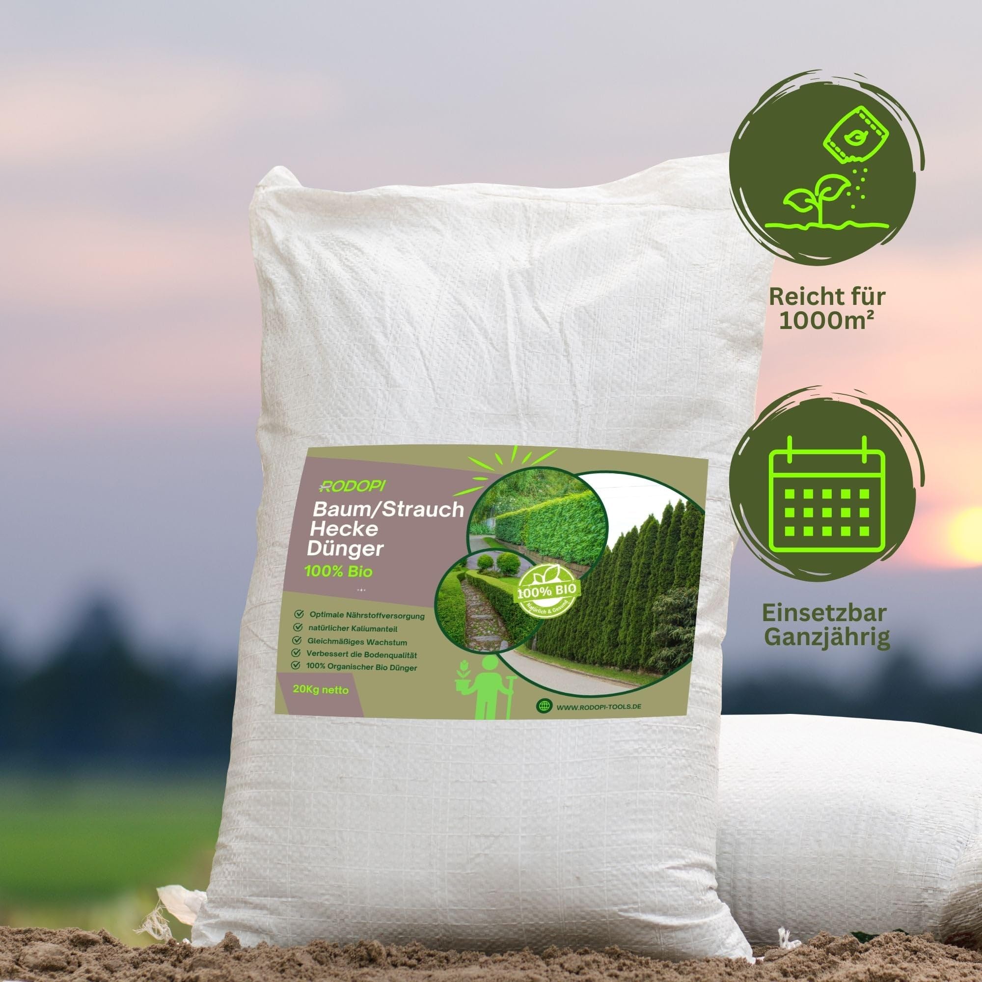 Rodopi Bio-Baum Strauch Hecken Dünger Granulat – 3 Monate Langzeitwirkung – 100% pflanzlich & vegan – Organischer NPK-Dünger 7-3-8 mit Eisen 7kg