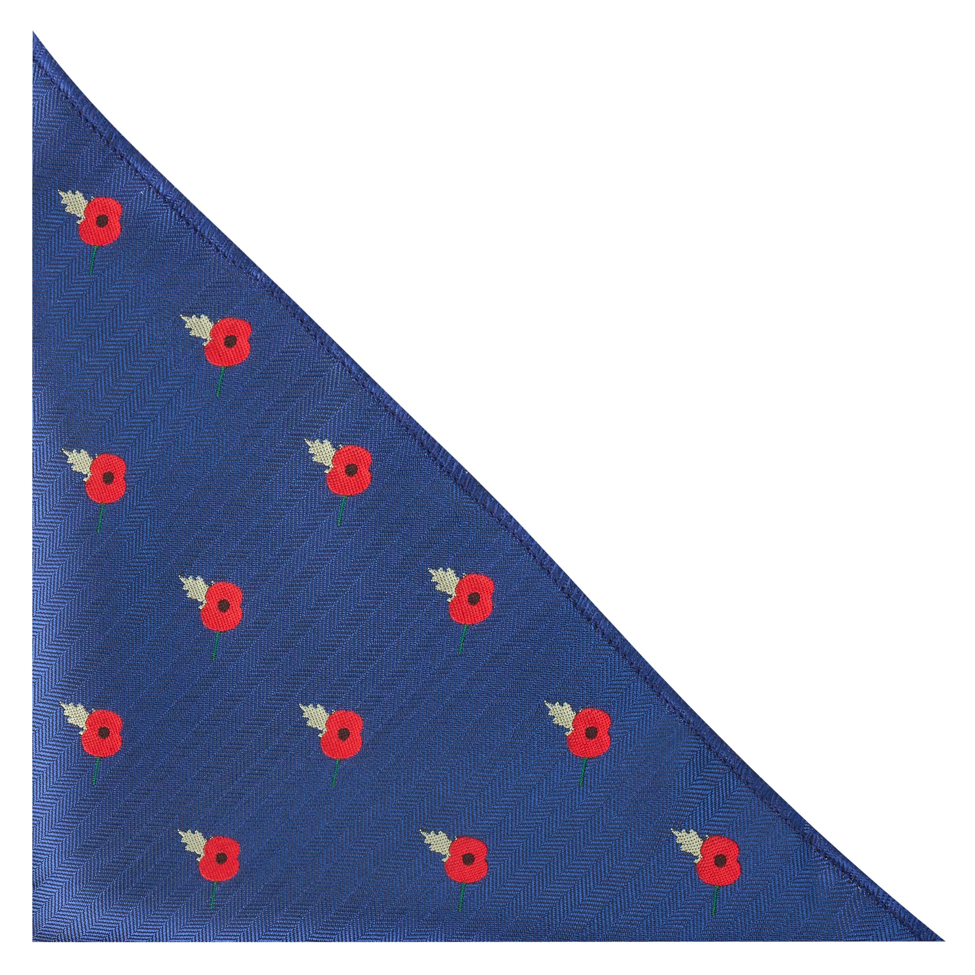 King & Priory Poppy Navy Blue Herringbone Embroidered Pocket Square, Handkerchief