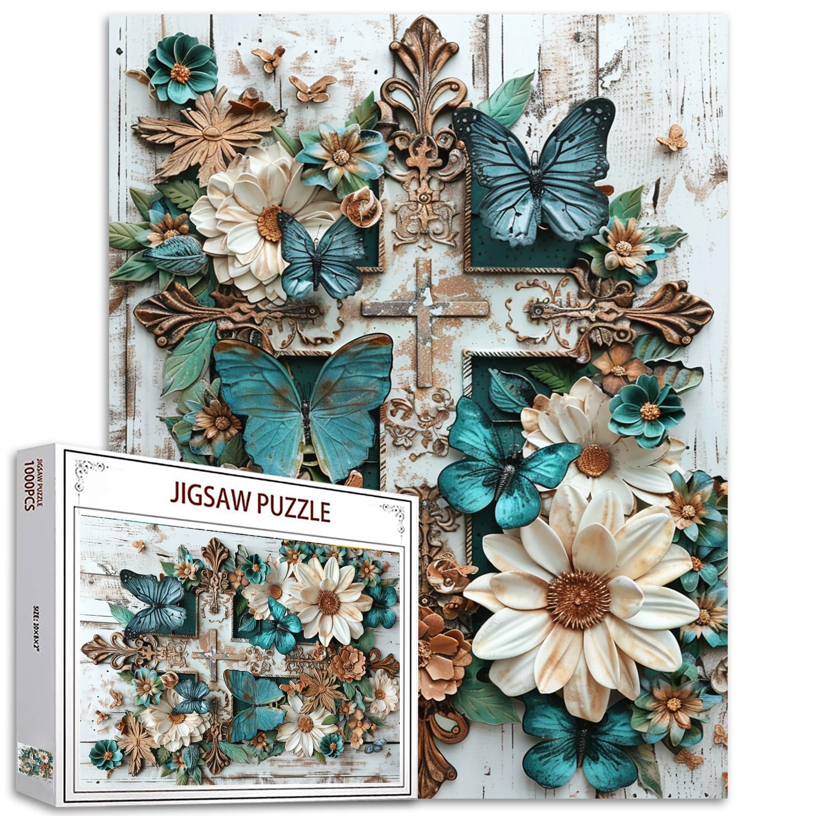Cross1000 Piece Jigsaw Puzzles for Adults Flowers Cross Puzzles Christian Puzzle Challenging Family Activity Games Colorful DIY Handwork Craft Puzzle for Home Decor Gifts