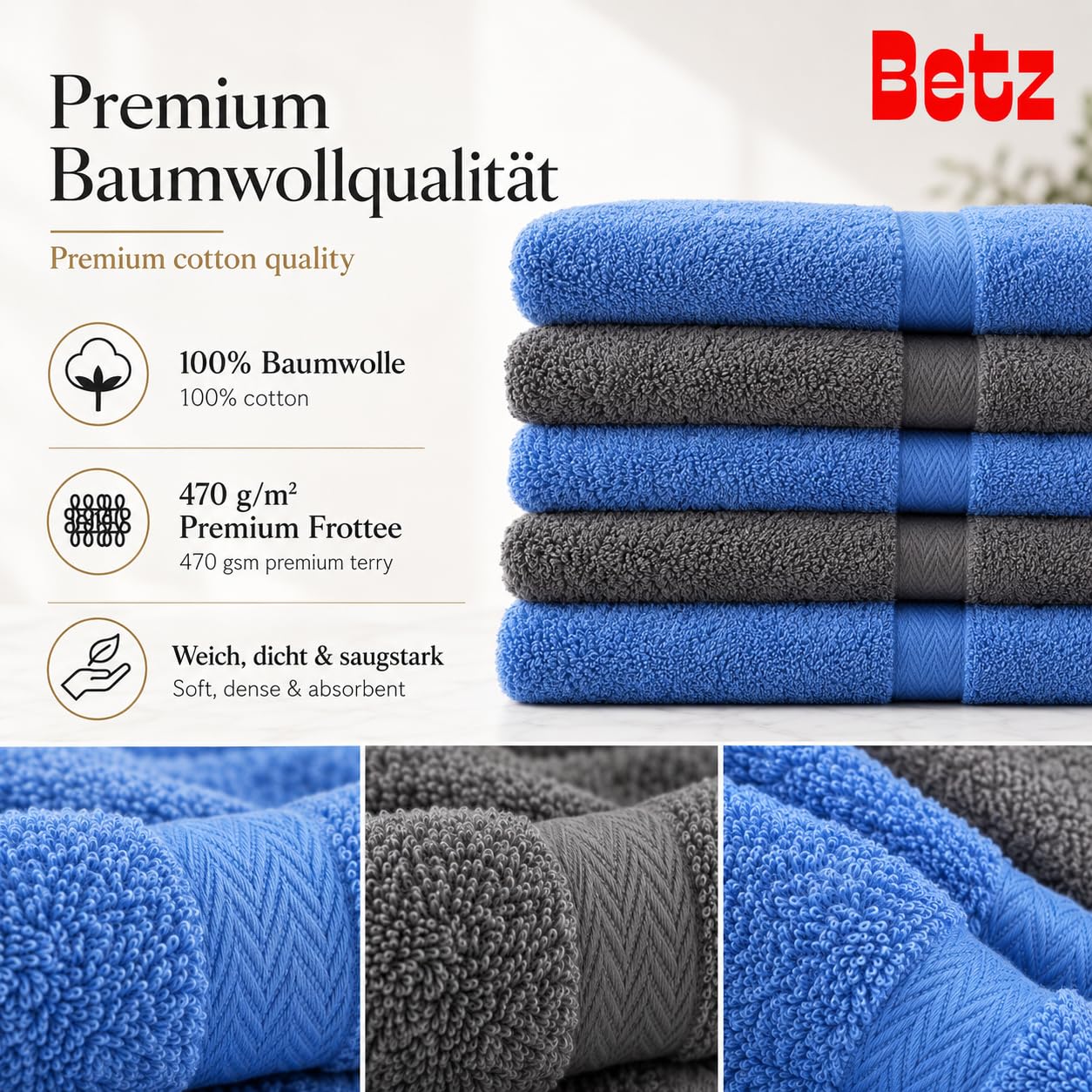 Betz 10-częściowy zestaw ręczników premium 100% bawełna 2 ręczniki kąpielowe 4 ręczniki do rąk 2 ręczniki dla gości 2 rękawice do mycia kolor jasnoniebieski antracyt