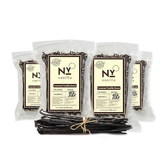 New York Whole 1 Lb. Vanilla Beans 1 Lb. Premium Grade A Gourmet Whole Pods For Restaurants and Home Baking, Cooking, Dessert Crafting, Beverages and Making Vanilla Extract, Ugandan origin