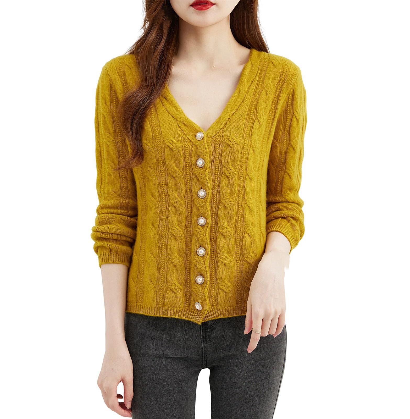Cárdigan de punto para mujer, casual, manga larga, parte delantera abierta, con botones, a la moda, ropa de abrigo