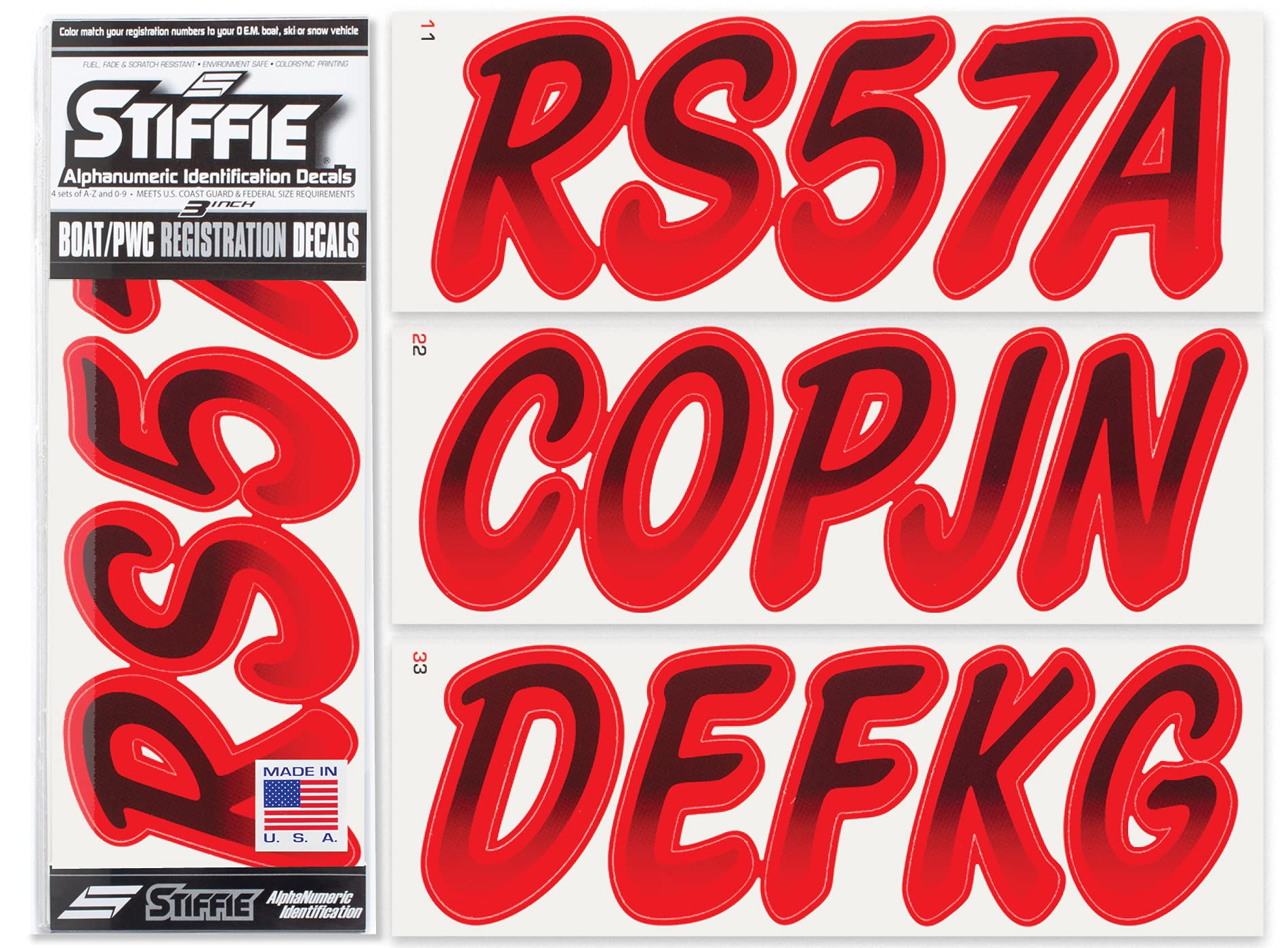 STIFFIE Whipline Black/Red 3" Boat &amp; PWC Registration Decals • Numbers Letters Stickers