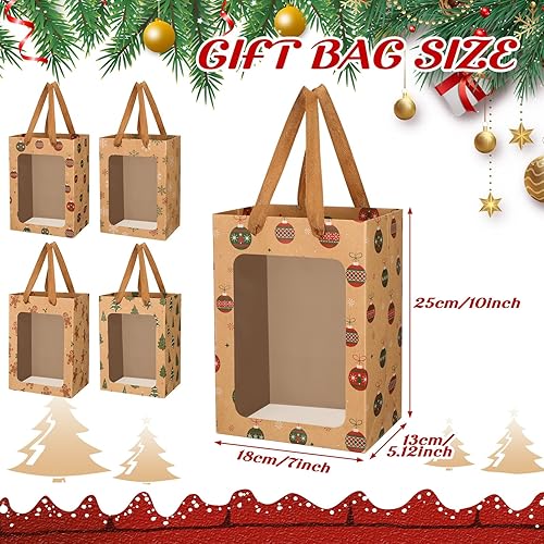 Miniatura 2 de Cholemy 16 bolsas de regalo de Navidad con ventana transparente y asas, bolsas de regalo de papel de estraza de Navidad de 10 x 7 x 5.12 pulgadas,
