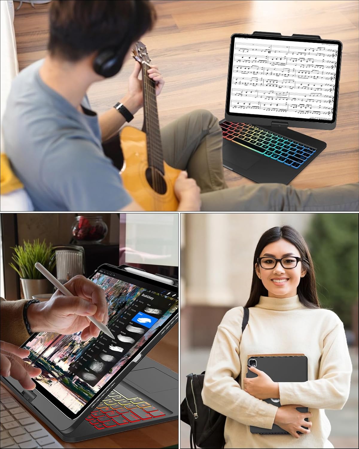 Various usage scenarios of the FOGARI Keyboard Case