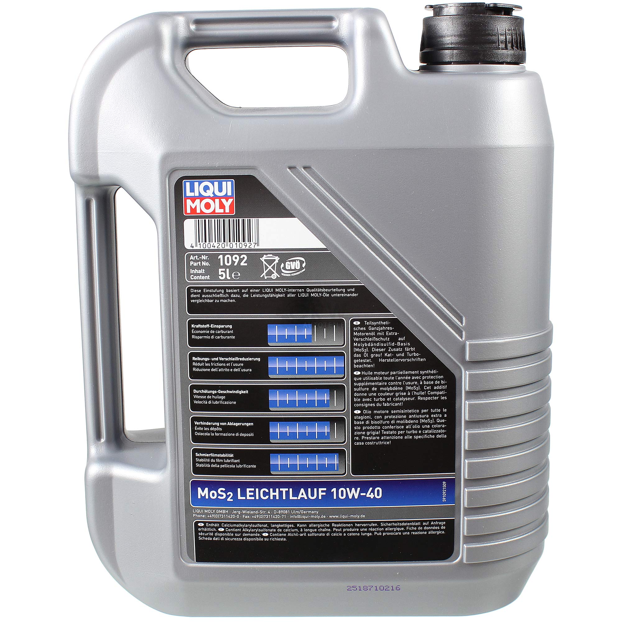 Juego de filtros de 5 litros de aceite de motor MoS2 de marcha suave, 10 W-40, filtro de aire, filtro de aceite