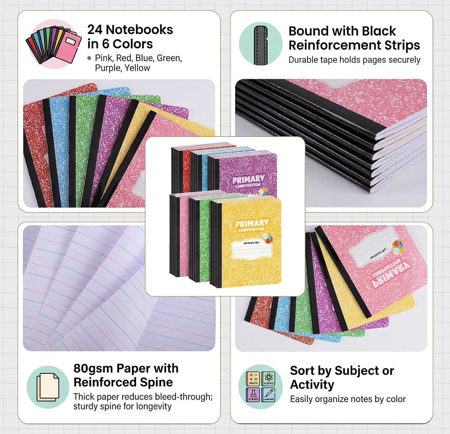 BESARME 24 Pack Primary Composition Notebook Bulk for K-2 image 4
