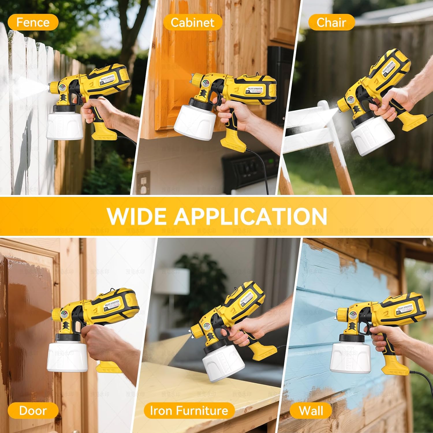 Paint Sprayer, Cosyjazz 1200W HVLP Spray Paint Gun with 5 Nozzles & 3 Spray Patterns, Adjustable Flow Control, 1400ml Container & Cleaning Tools, for House Painting, Fences, Cabinets, Walls etc.