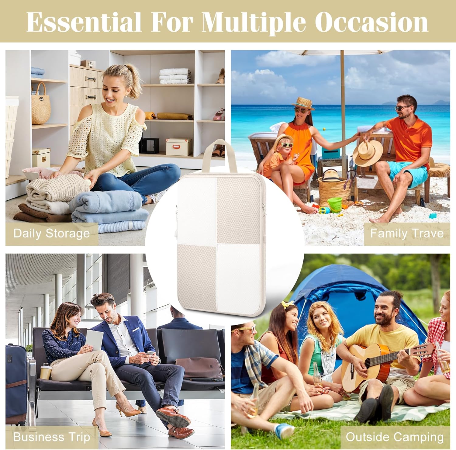 8 Set Compression Packing Cubes for Travel, Expandable Waterproof Travel Organizer, Lightweight Luggage Organizer with Shoes & Laundry Bags, Travel Accessories for Men Women, Beige - Image 7