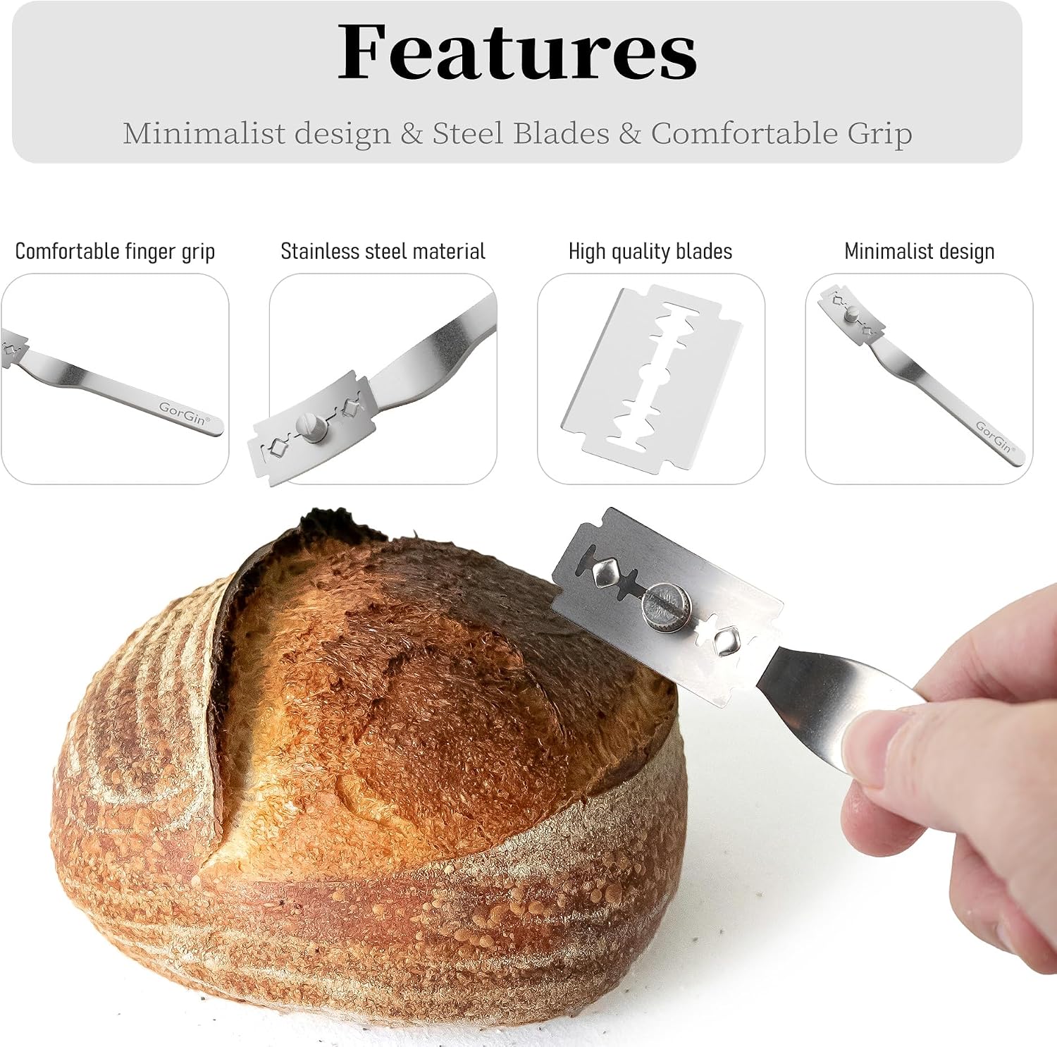 GorGin Bread Lame Slashing Tool - With 20 blades, Made of Stainless Steel with an Upgraded Design to Change Blades in Seconds, Professional Sourdough Scribing Tool