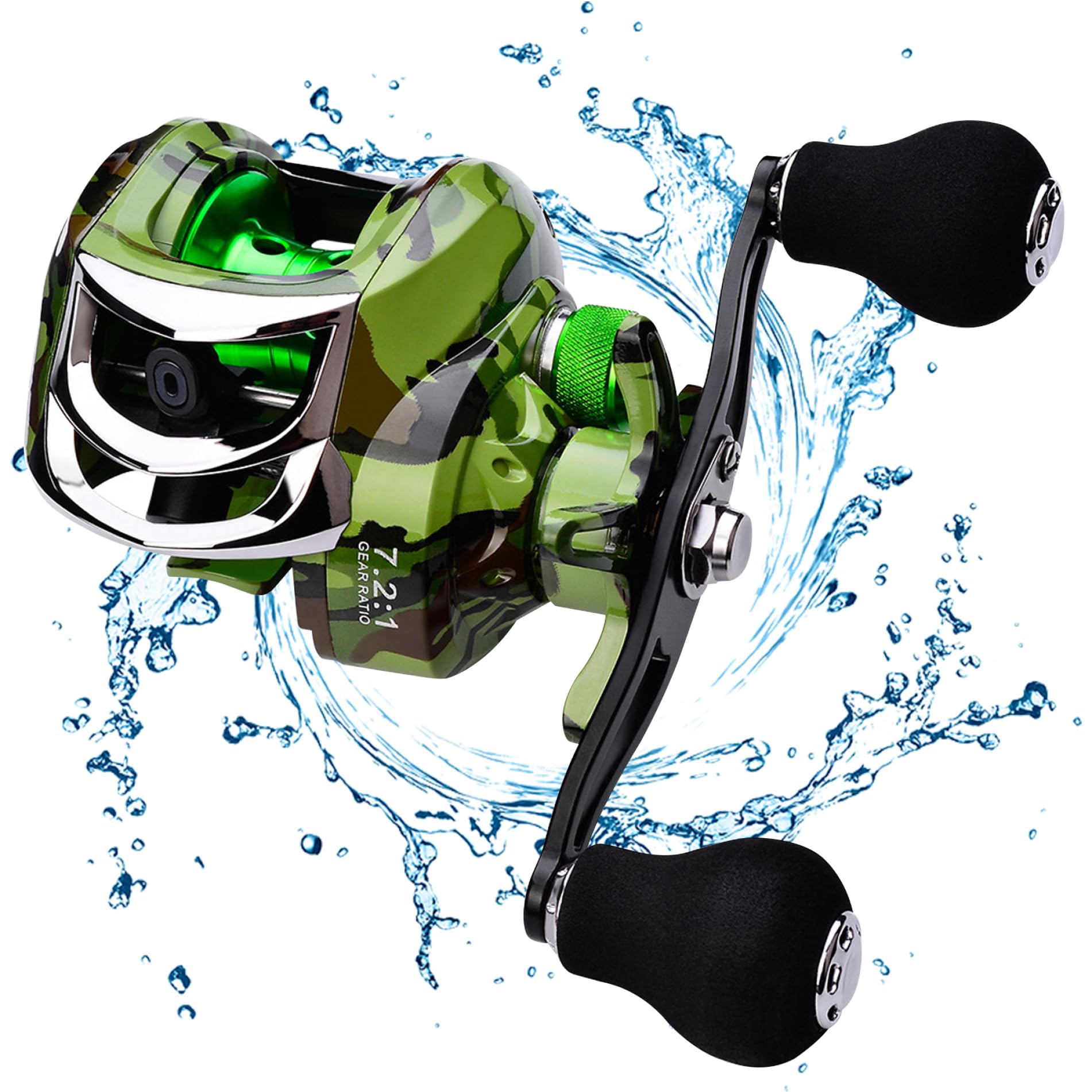 Baitcasting Reel 18+1 Ball Bearing 7.2:1 Gear Ratio 9 Gear Braking Baitcaster Dual Handle Nylon Heavy Duty Baitcasting Reel 10KG Fishing Reel, Right Hand Sports & Outdoors