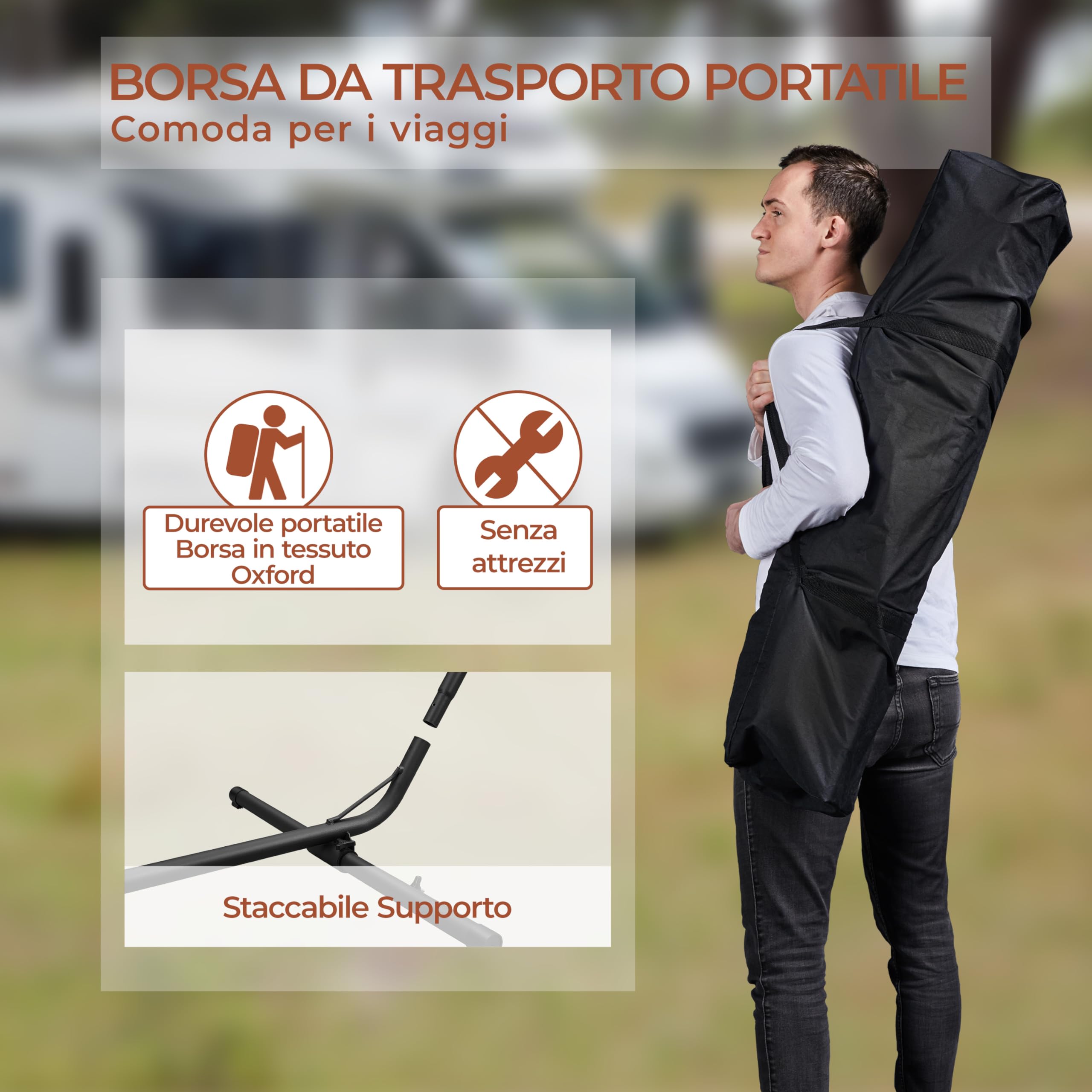 Yaheetech Amaca da Esterno con Supporto Regolabile 200 kg Borsa di Trasporto Ferro Poliestere Oxford