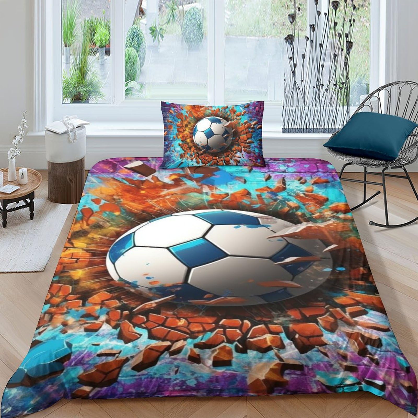 Housse de couette 135x200 cm football pour décorer la chambre des ados passionnés de sport