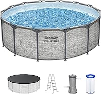 Bestway Steel Pro MAX 14' x 48" Above Ground Pool Set: Durable Frame, Pump, Ladder, Cover - Gray Stone Print