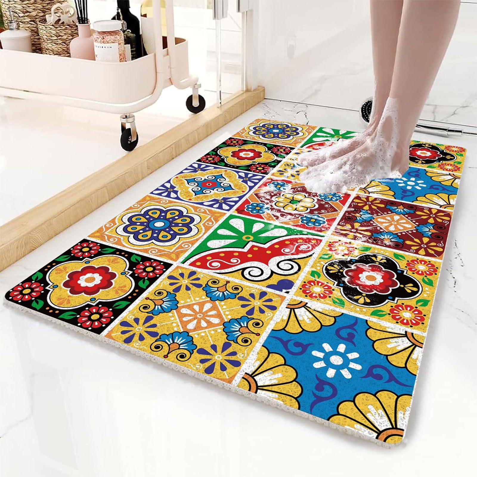 Alfombrillas de ducha antideslizantes para personas mayores, 60 x 90 cm, alfombrilla de baño antideslizante para ducha interior, alfombrillas de bañera para baño, almohadillas de baño de lufa de PVC