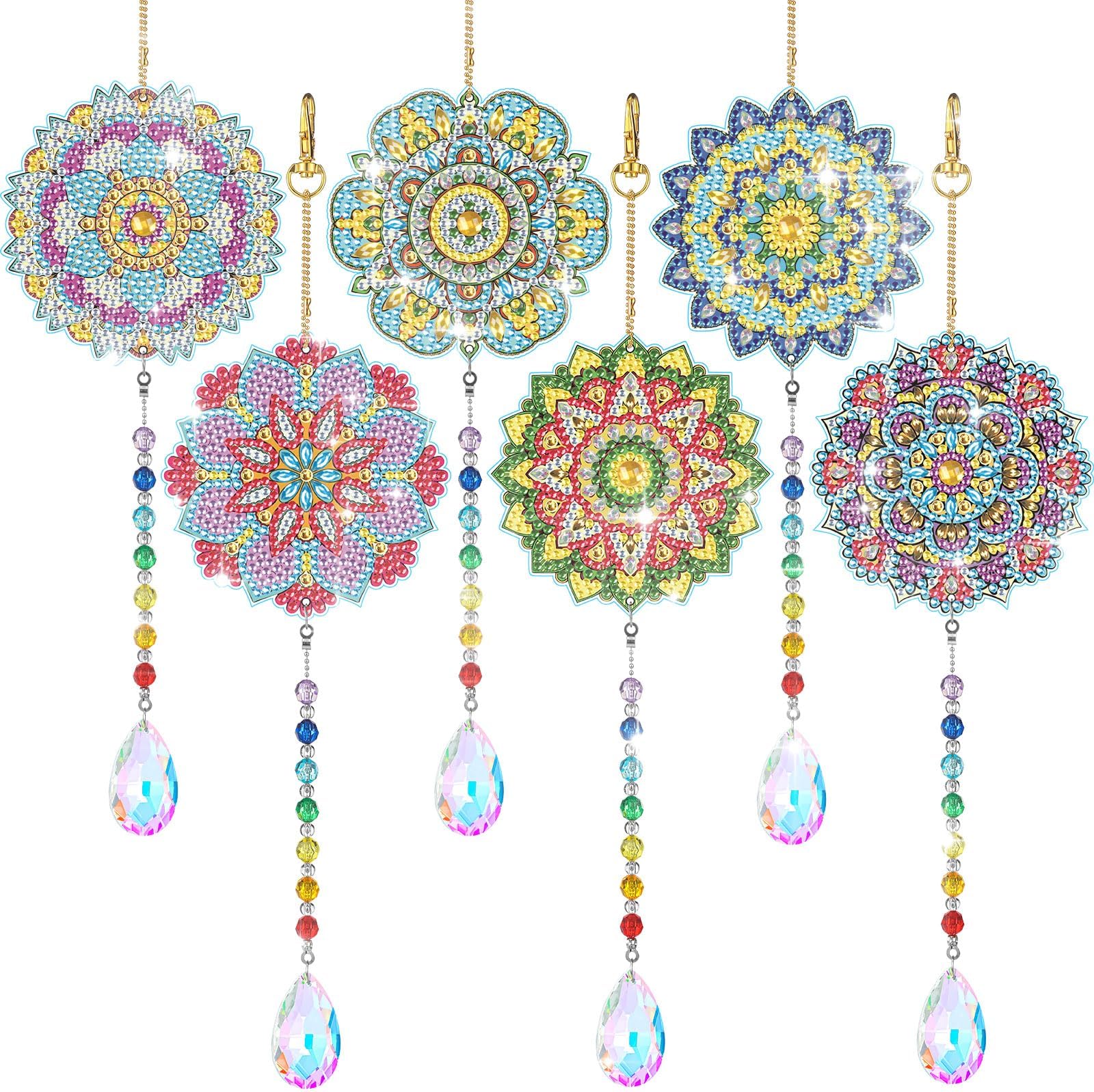 Zonon 4 Pcs Diamond Painting Suncatchers Double Sided Suncatcher Wind Chime DIY