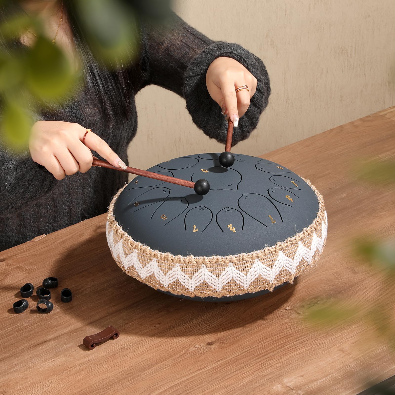 ZXZYHFTY Steel Tongue Drum, 12 Inch 13Note Steel Hand Drum with Bag, Music Book, Drumsticks, Mallet Holder and Finger Paddles, for Camping, Meditation or Yoga (Navy Blue-12Inch)