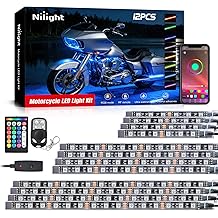 12PCS Motorcycle RGB Led Light Kit Waterproof Multi Color Atmosphere Neon Accent APP and Remote Control Underbody Strips for Harley Davidson Honda Kawasaki Suzuki