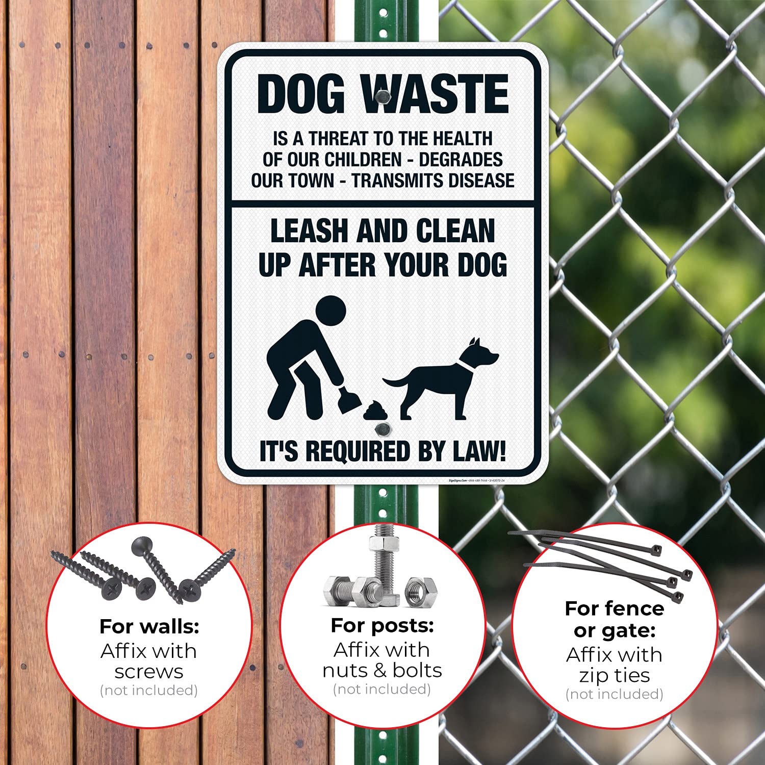 Dog Waste is a Threat to The Health of Our Children Leash and Clean Up After Your Dog Sign, 18x24 Inches, 3M EGP Reflective .080 Aluminum, Fade Resistant, Made in USA