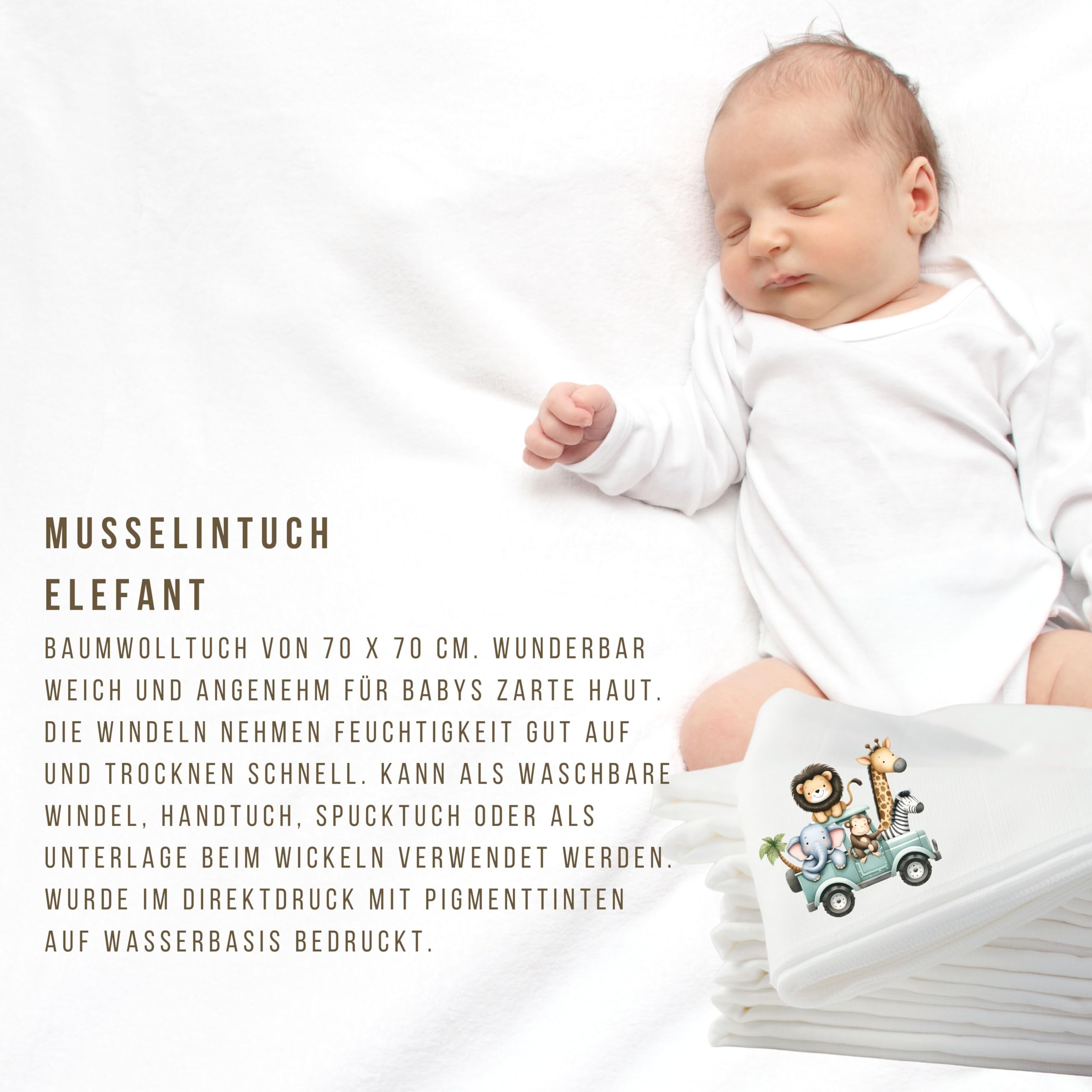 Trend Mama® Windeltorte | Elefant |mit Musselintuch, Holzrassel Elefant, Breilöffel,Spucktuch,Babysocken | Babygeschenk Geburt (Hellblau)