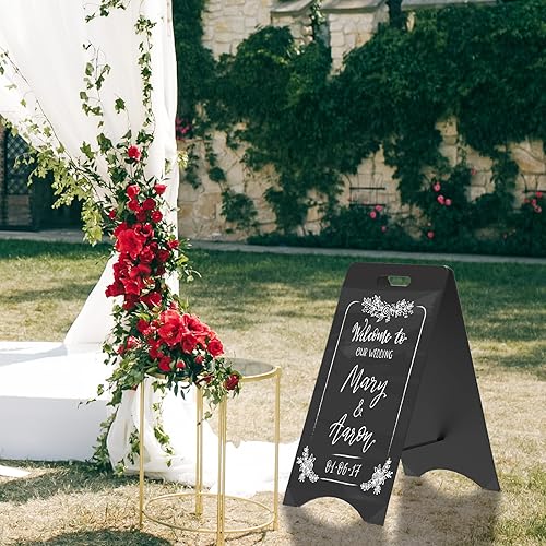 Miniatura 5 de Letrero de pizarra grande con marco A, de 16 x 32 pulgadas, pizarra de sándwich, letreros de acera de doble cara, para exteriores, plegable, para