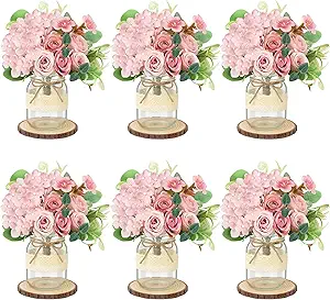 Set 6 Mason Jar Table Centerpiece - Wedding Centerpieces for Tables, Mason Jar Flower Centerpiece Vases Decor- Boho Farmhouse Rustic for Engagement, Bridal Shower, Wedding, Versatile Decor (Pink)