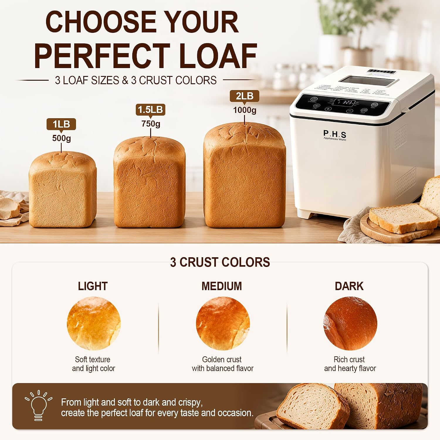 PHS Automatic Bread Maker Machine 2LB with 20 Programs