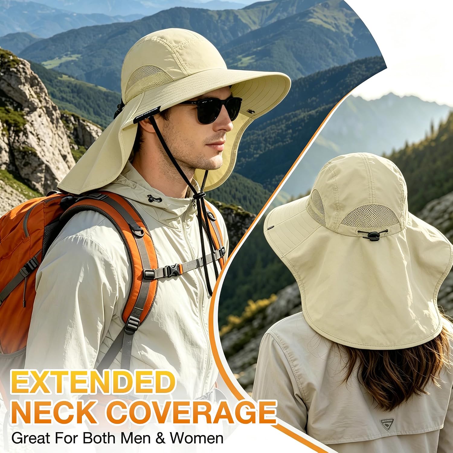 Solaris Small‑Head‑Fit Sun Hat with Neck Flap for Men & Women | UPF 50 Sun Protection Lightweight Sun Cap, Wide Brim Hat for Fishing Hiking Camping Beach Gardening Travel Cycling