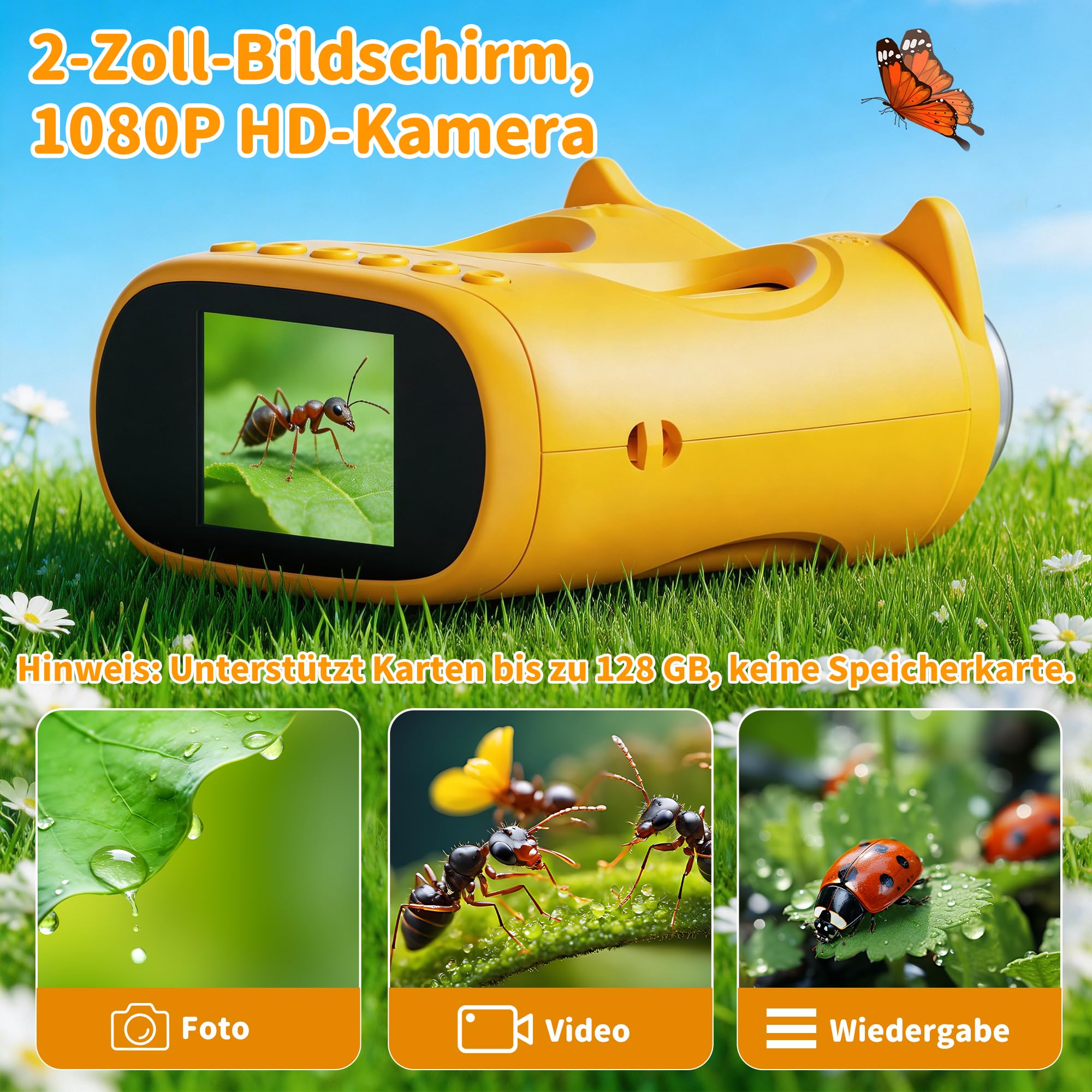 2-in-1-Mikroskop und Teleskop, 1000 x Handmikroskop, 10-faches Teleskop für Kinder, Temodu 4K 2.0 inch Bildschirm, Kinder-Teleskope mit 1920p,Mini-Taschen-Mikroskop, Science draussen ab 3 Jahren