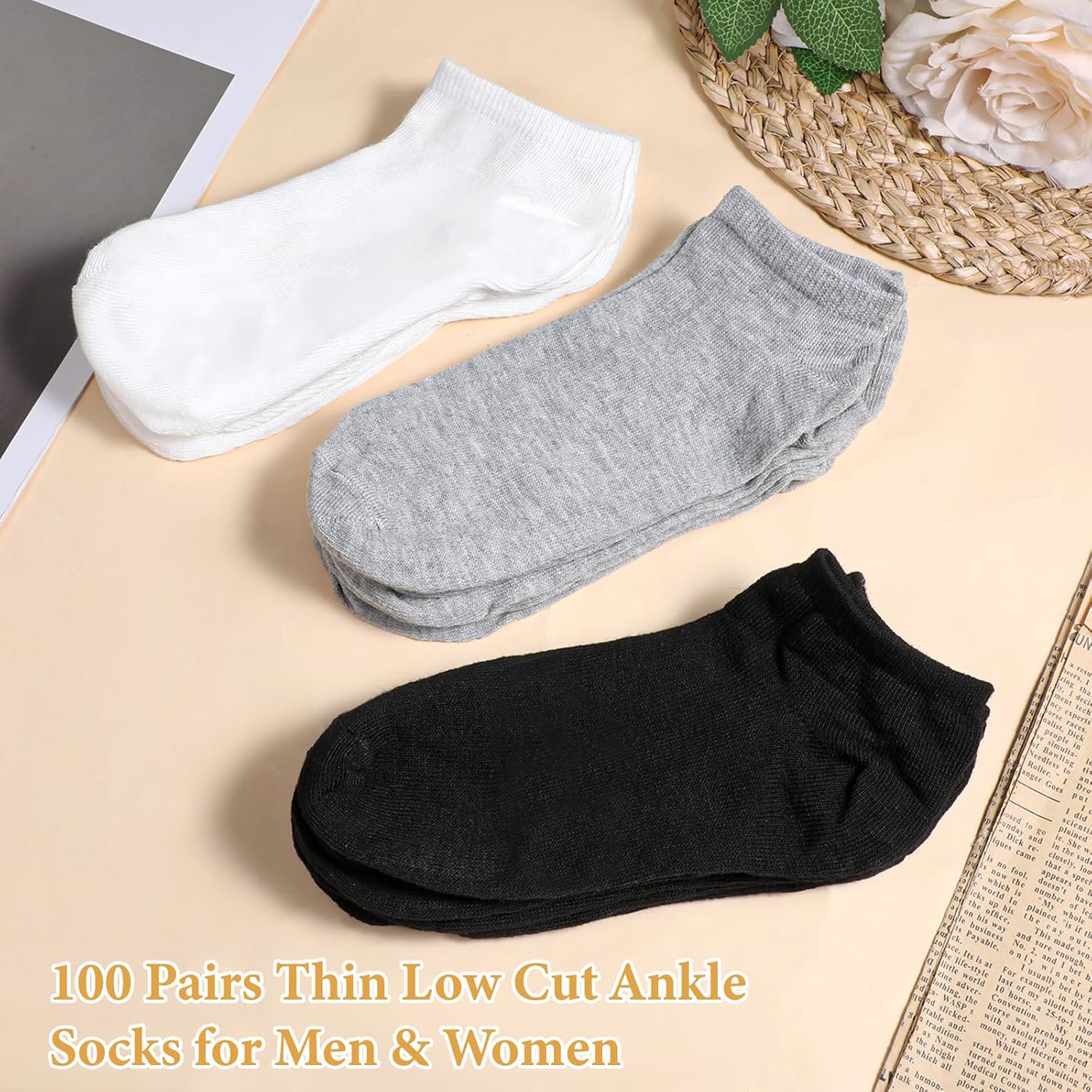 100 Pairs Low Cut Thin Ankle Socks Bulk for Women Men, Breathable Casual Socks No Show Sock Athletic Unisex Cotton Sock for Homeless Gifts - Image 7