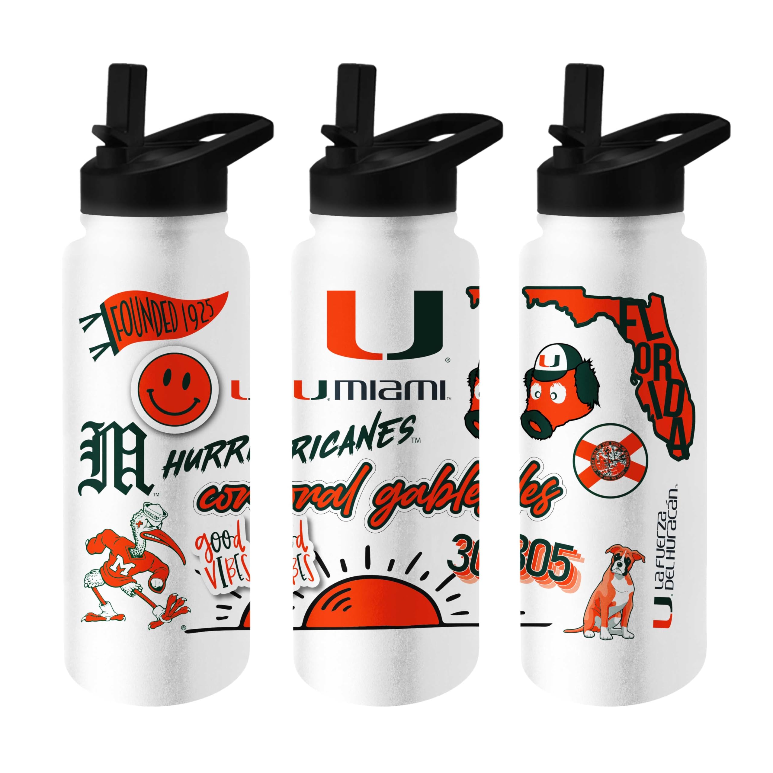 Logo Brands NCAA Native 34 oz Quencher Water Bottle - | Local Icons Design | Double-Wall Insulated| Leak-Proof Lid &amp; Built-In Straw