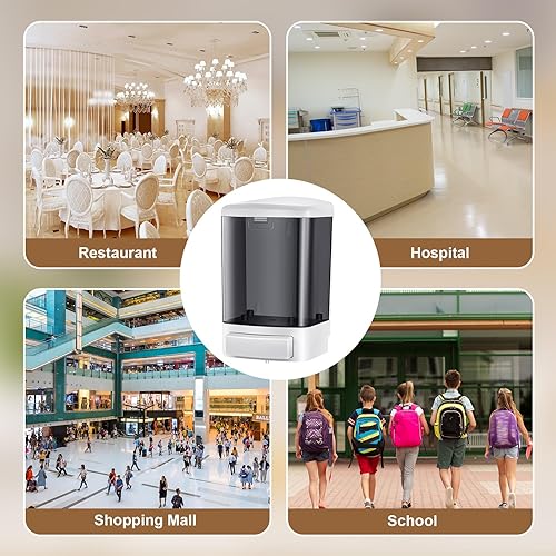 Miniatura 7 de Hushee Dispensador de jabón de plástico montado en la pared, dispensador de jabón manual comercial, dispensador de jabón manual para lavado de