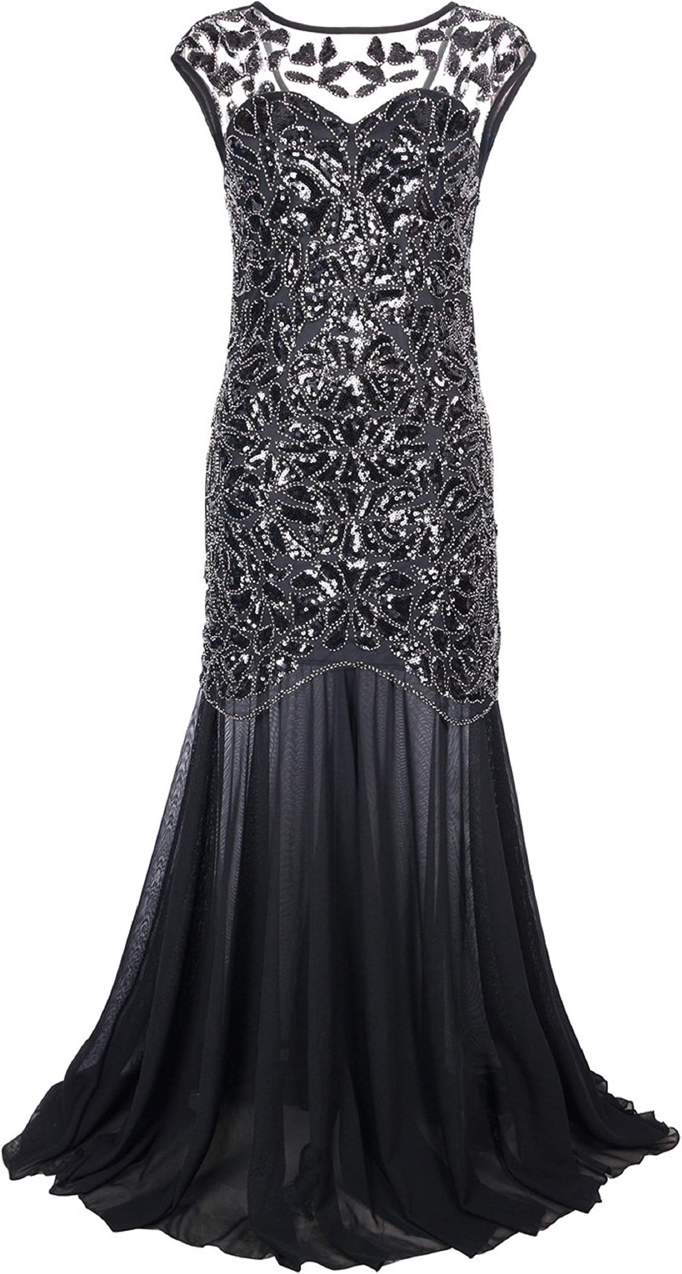 PrettyGuide Women 's 1920s Black Sequin Gatsby Maxi Long Evening Prom Dress