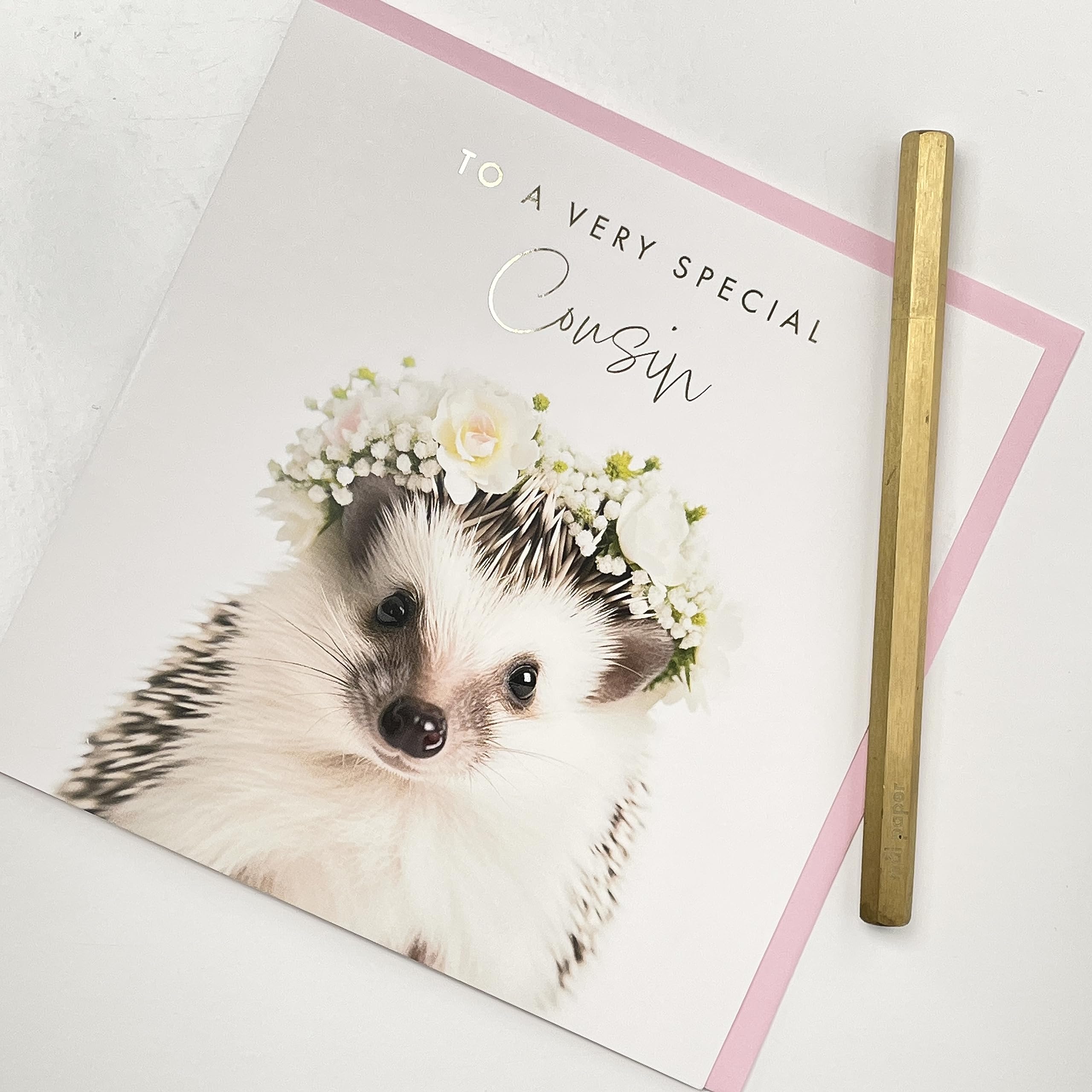 Weihnachtskarte Für Cousin – Igel Schneeengel Design, Mit Goldfolie, 220x158 Mm, Umweltfreundlich