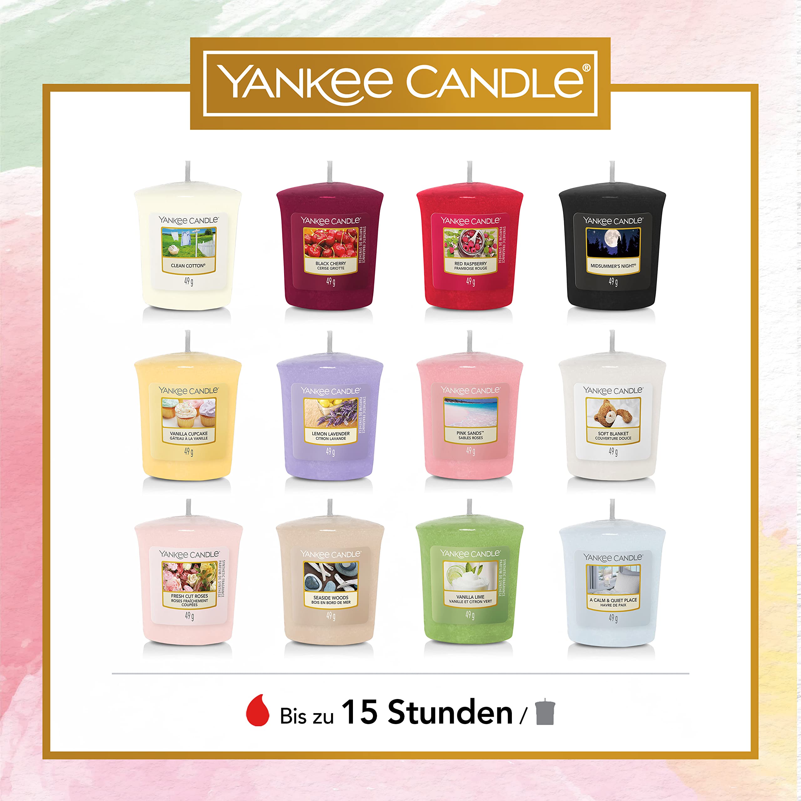 Yankee Candle Geschenkset | 12 Days of Positivity | 12 duftende Votivkerzen & Votivkerzenhalter in Geschenkbox | Art in the Park Kollektion Frauen