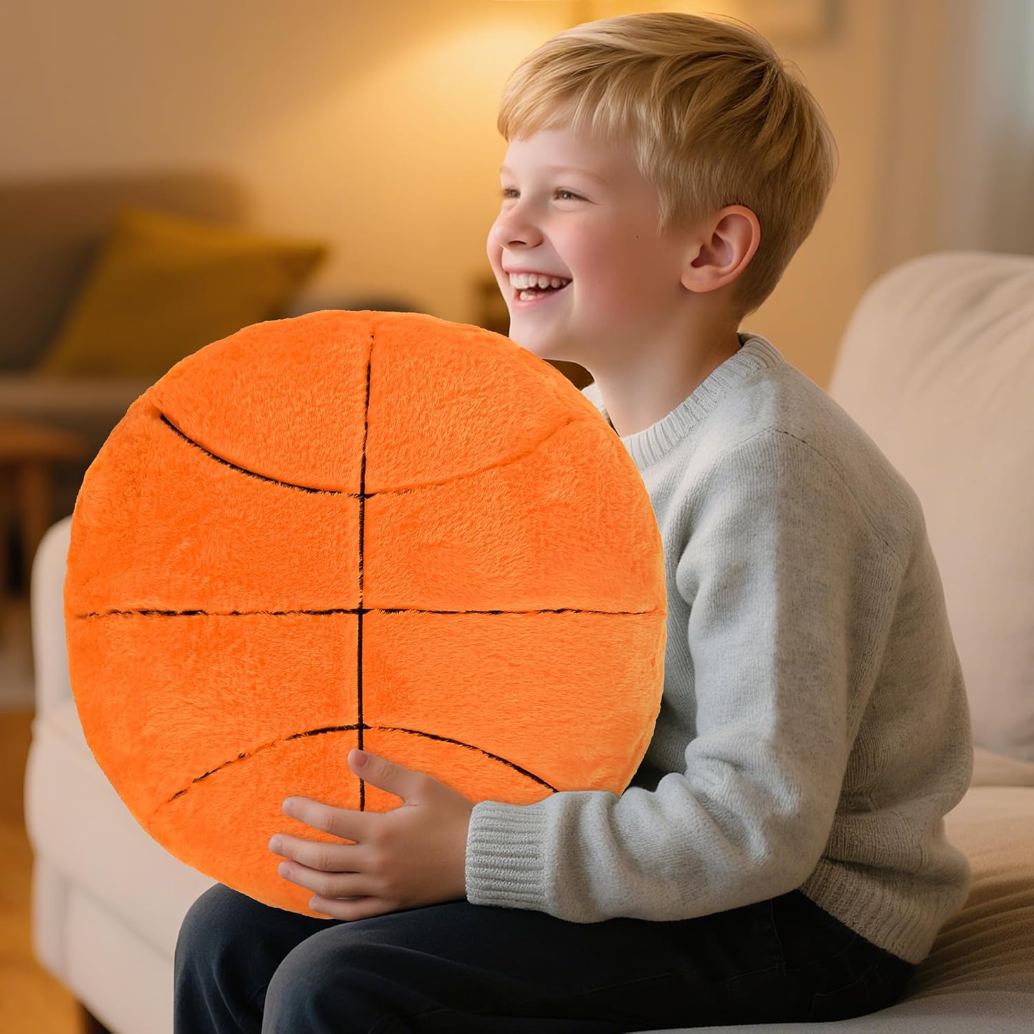 Wepop 18 in Fluffy Basketball Pillow Plushies, Soft Basketball Pillows, Sports Game Ball Plush Pillow Stuffed Toy Room Decoration Gifts for Kids Adults Basketball Fans